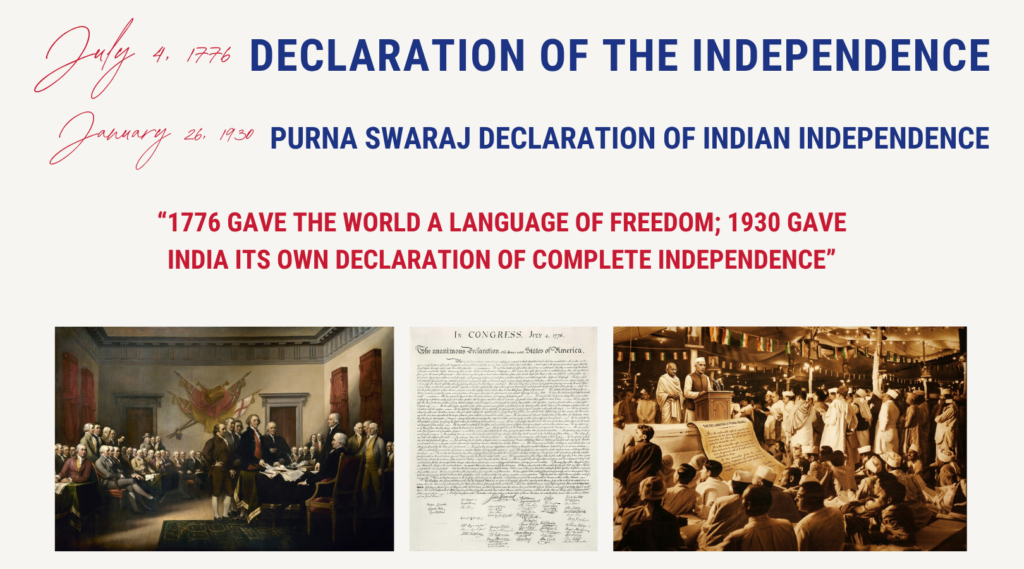 the American Declaration of Independence and India’s Declaration of Poorna Swaraj (Complete Self-Rule)